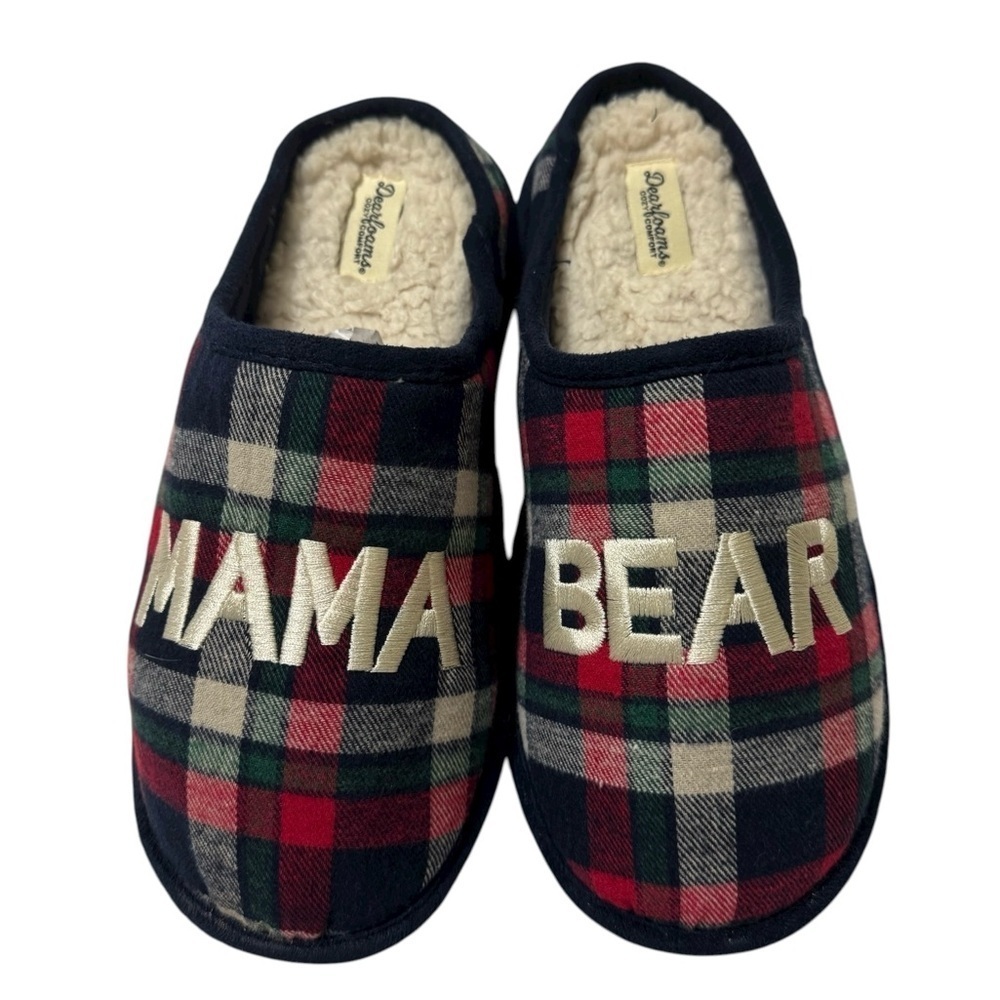 Mama Bear Holiday Plaid Slippers